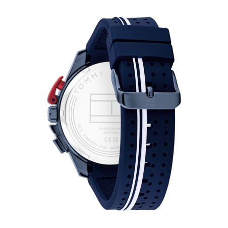 Montre homme chronographe tommy hilfiger bank sporty timer with th codes silicone bleu 1792169 – montres homme