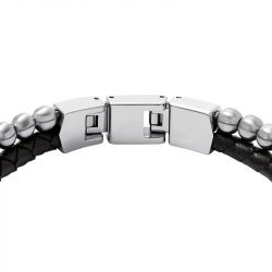 Bracelet homme fossil jewelry acier argenté et cuir noir jf04855040 - bracelet-fossil-homme - edora - 3