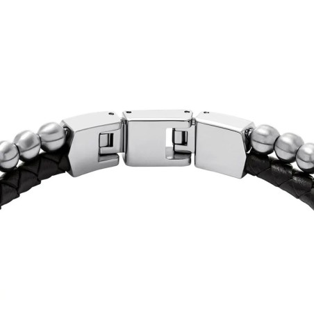 Bracelet homme fossil jewelry acier argenté et cuir noir jf04855040 – fossil bracelet homme