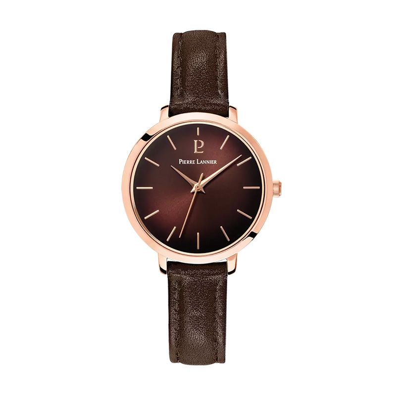 Montre femme pierre lannier chouquette doré-rose cadran chocolat bracelet cuir chocolat 038j530 - montres-femme - edora
