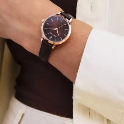 Montre femme pierre lannier chouquette doré-rose cadran chocolat bracelet cuir chocolat 038j530 - montres-femme - edora - 1