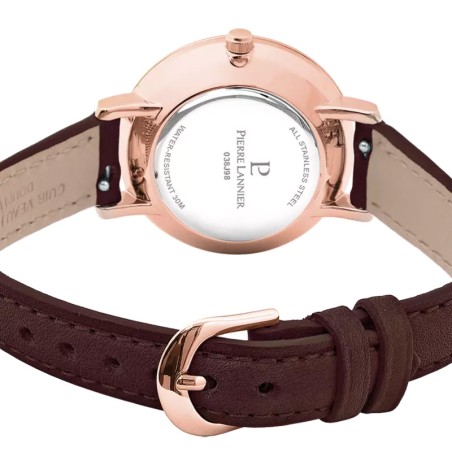 Montre femme pierre lannier chouquette doré-rose cadran chocolat bracelet cuir chocolat 038j530 – montres françaises
