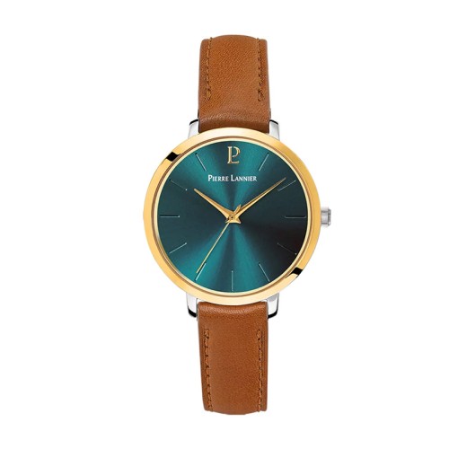 Montre Femme PIERRE LANNIER CHOUQUETTE Cadran Vert Bracelet Cuir Brun 046H774