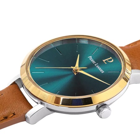 Montre femme pierre lannier chouquette cadran vert bracelet cuir brun 046h774 – montres françaises
