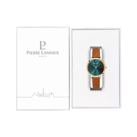 Montre femme pierre lannier chouquette cadran vert bracelet cuir brun 046h774 – montres françaises