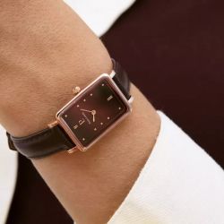Montre femme pierre lannier  ariane doré-rose cadran chocolat bracelet cuir chocolat 050k984 - montres-femme - edora - 1