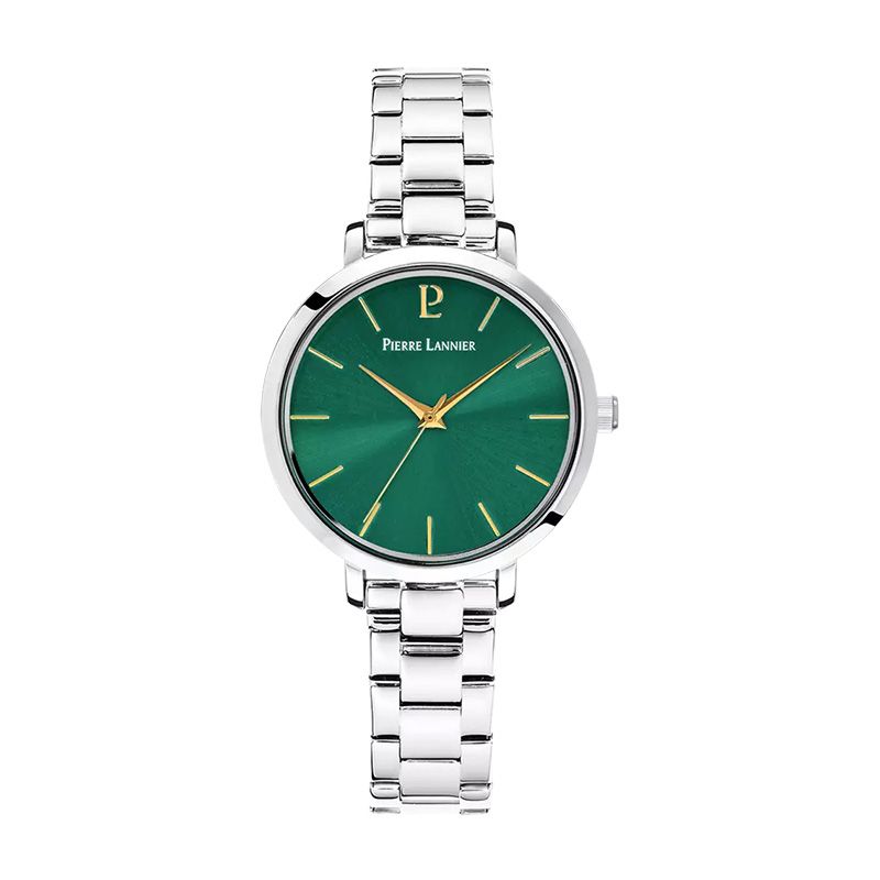 Montre femme pierre lannier chouquette argenté cadran vert bracelet acier argenté 078j691 - montres-femme - edora