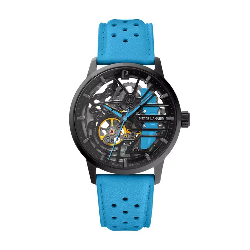 Montre femme pierre lannier paddock noir cadran noir bracelet cuir bleu 141k671 - montres-femme - edora