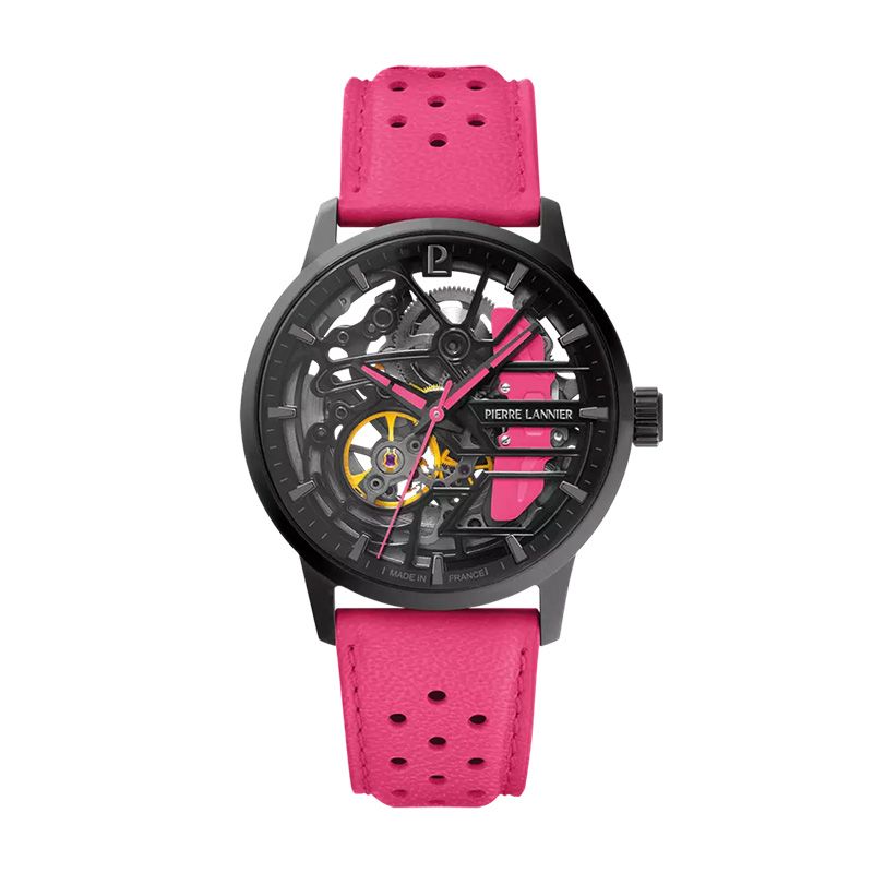 Montre femme pierre lannier paddock noir cadran noir bracelet cuir rose 145g895 - montres-femme - edora