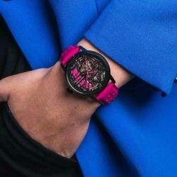 Montre femme pierre lannier paddock noir cadran noir bracelet cuir rose 145g895 - montres-femme - edora - 1