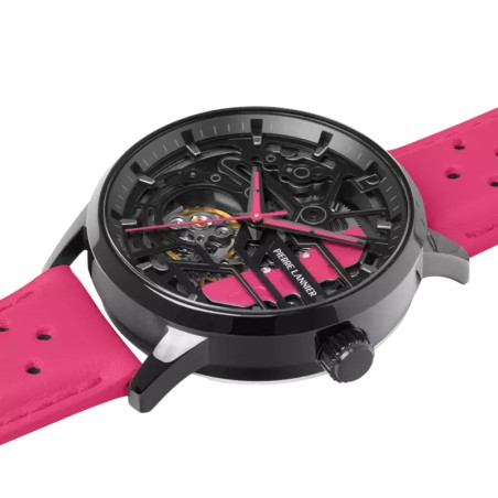Montre femme pierre lannier paddock noir cadran noir bracelet cuir rose 145g895 – montres françaises