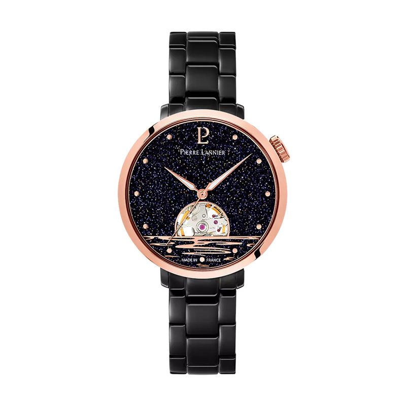 Montre femme pierre lannier australe gris cadran noir bracelet acier gris 149k739 - montres-femme - edora