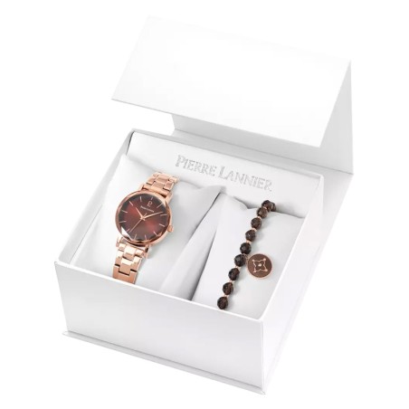 Coffret femme pierre lannier  multiples doré-rose cadran chocolat bracelet acier doré-rose 175f988 – montres françaises