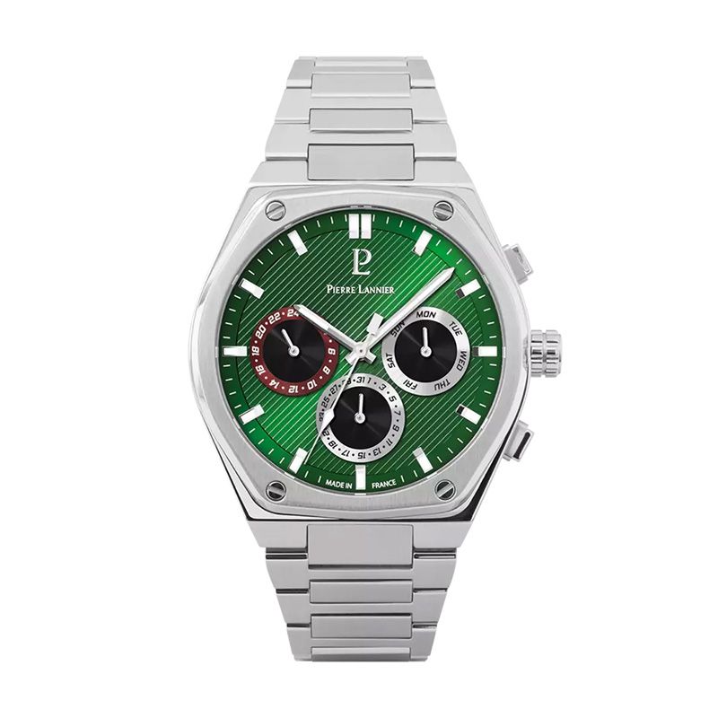 Montre homme pierre lannier copilote argenté cadran vert bracelet acier argenté 230f171 - montres-homme - edora