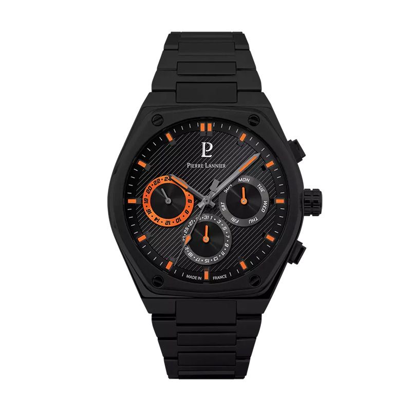 Montre homme pierre lannier copilote noir cadran noir bracelet acier noir 231j439 - montres-homme - edora