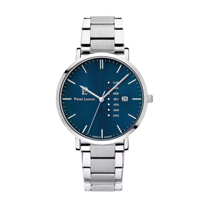 Montre homme pierre lannier data cadran bleu bracelet acier argenté 242d161 - montres-homme - edora