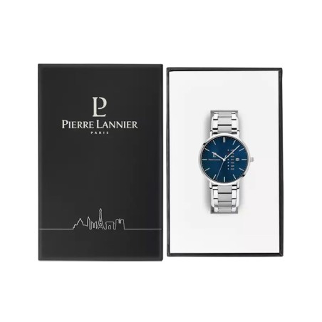 Montre homme pierre lannier data cadran bleu bracelet acier argenté 242d161 – montres françaises