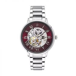 Montre homme pierre lannier automatic argenté cadran bordeaux bracelet acier argenté 317b151 - montres-homme - edora - 0
