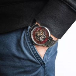 Montre homme pierre lannier automatic argenté cadran bordeaux bracelet acier argenté 317b151 - montres-homme - edora - 1