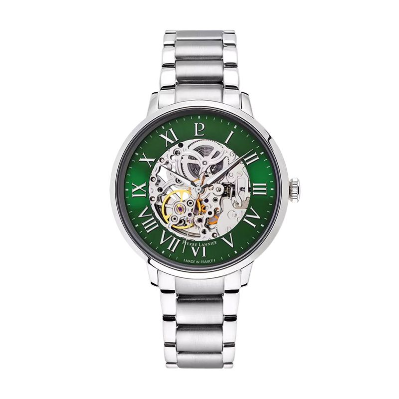 Montre homme pierre lannier automatic argenté cadran vert bracelet acier argenté 317b171 - montres-homme - edora