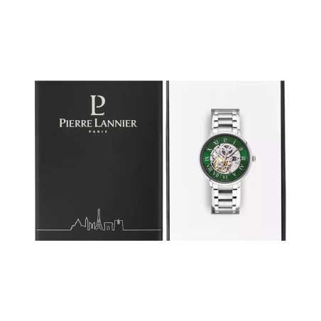 Montre homme pierre lannier automatic argenté cadran vert bracelet acier argenté 317b171 – montres françaises