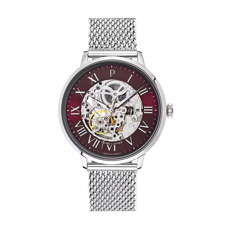 Montre homme pierre lannier automatic argenté cadran bordeaux bracelet acier milanais argenté 323d151 - accueil - edora