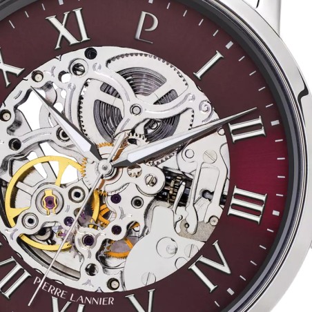 Montre homme pierre lannier automatic argenté cadran bordeaux bracelet acier milanais argenté 323d151 – montres françaises