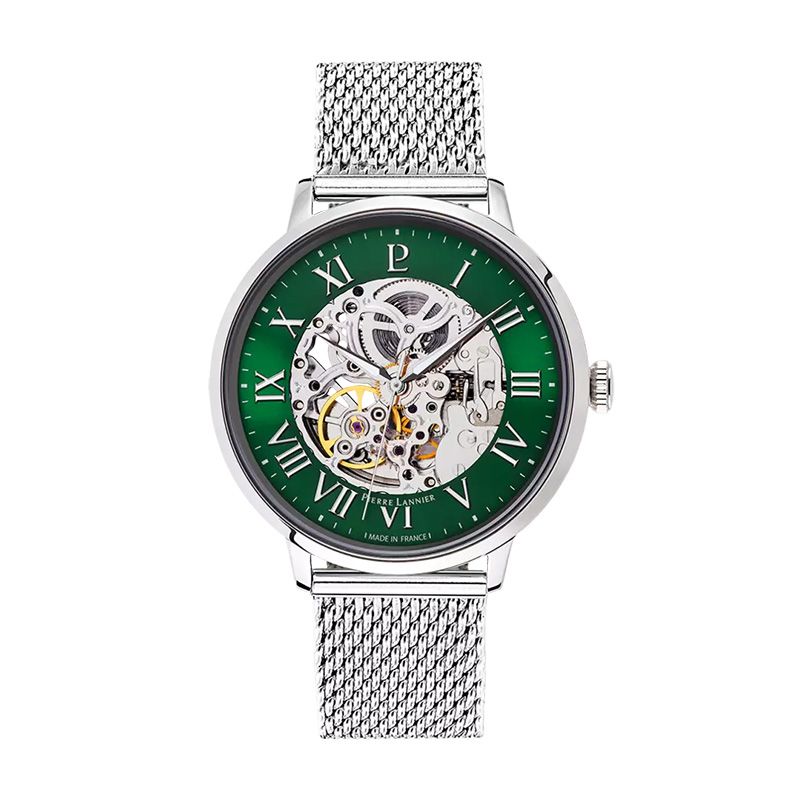 Montre homme pierre lannier automatic argenté cadran vert bracelet acier milanais argenté 323d171 - montres-homme - edora