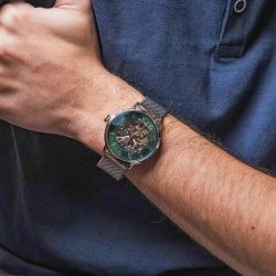 Montre homme pierre lannier automatic argenté cadran vert bracelet acier milanais argenté 323d171 - montres-homme - edora - 1