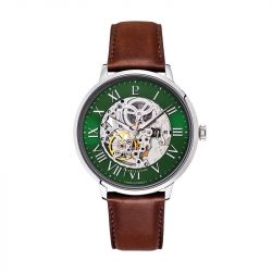 Montre homme pierre lannier automatic argenté cadran vert bracelet cuir brun 323d174 - montres-homme - edora - 0