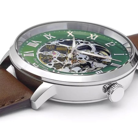 Montre homme pierre lannier automatic argenté cadran vert bracelet cuir brun 323d174 – montres françaises