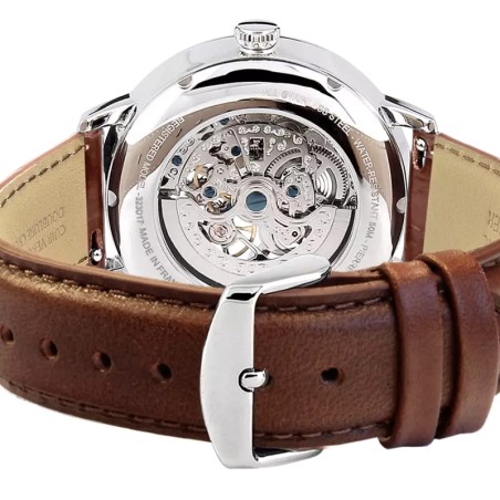 Montre homme pierre lannier automatic argenté cadran vert bracelet cuir brun 323d174 – montres françaises