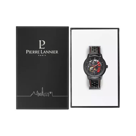 Montre homme pierre lannier paddock cadran noir bracelet cuir perforé noir 338a433 – montres françaises