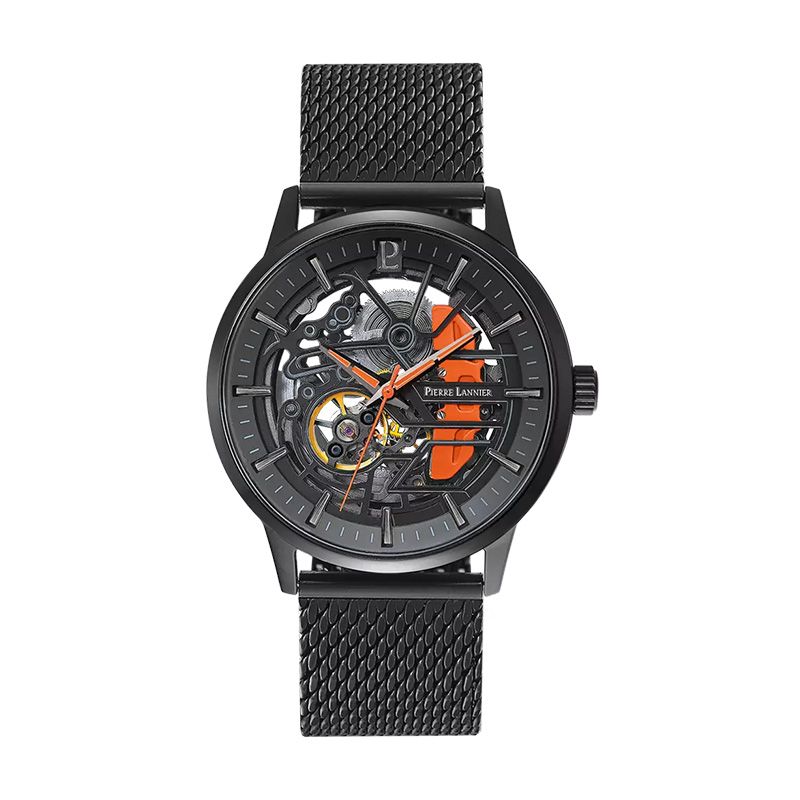 Montre homme pierre lannier paddock cadran noir bracelet acier milanais noir 338a459 - montres-homme - edora