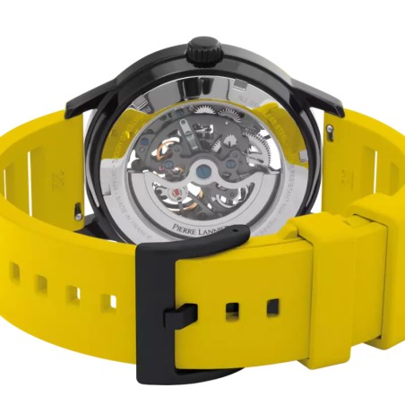 Montre homme pierre lannier  paddock noir cadran noir bracelet caoutchouc jaune 341a449 – montres françaises