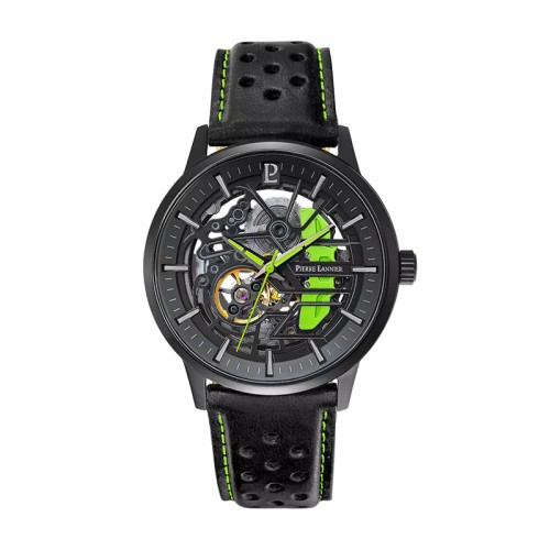 Montre Homme PIERRE LANNIER PADDOCK Cadran Noir Bracelet Cuir Noir 341A477