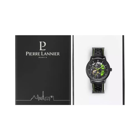 Montre homme pierre lannier paddock cadran noir bracelet cuir noir 341a477 – montres françaises