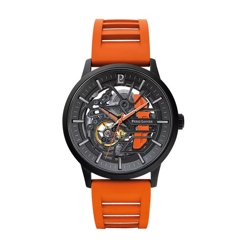 Montre homme pierre lannier paddock noir cadran noir bracelet caoutchouc orange 341a499 - montres-homme - edora