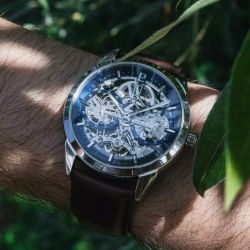 Montre homme pierre lannier monarck argenté cadran bleu bracelet cuir brun 346a164 - montres-homme - edora - 1