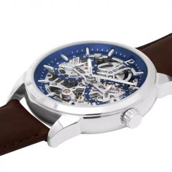 Montre homme pierre lannier monarck argenté cadran bleu bracelet cuir brun 346a164 - montres-homme - edora - 2