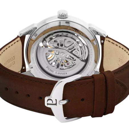 Montre homme pierre lannier monarck argenté cadran bleu bracelet cuir brun 346a164 – montres françaises