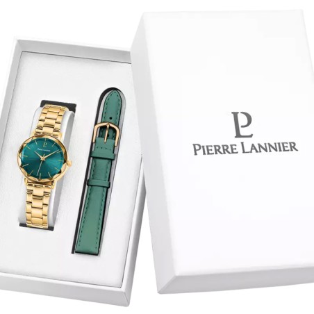 Coffret femme pierre lannier multiples cadran vert bracelet cuir vert 351k562 – montres françaises