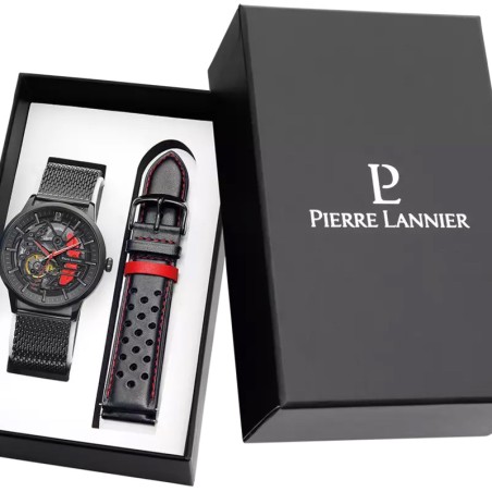 Coffret homme pierre lannier paddock cadran noir bracelet acier milanais noir 385c439 – montres françaises