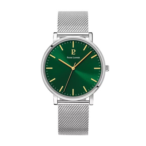 Coffret Homme PIERRE LANNIER ESSENTIAL Cadran Vert Bracelet Cuir Brun 386C171