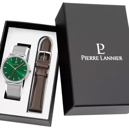 Coffret homme pierre lannier essential cadran vert bracelet cuir brun 386c171 – montres françaises