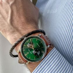 Coffret homme pierre lannier essential argenté cadran vert bracelet cuir perforé brun 387d174 - montres-homme - edora - 1