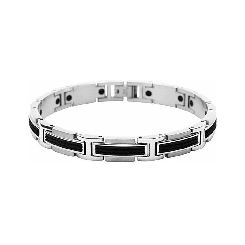 Bracelet homme rochet versus acier argenté et silicone noir b461081 - bracelets-homme - edora