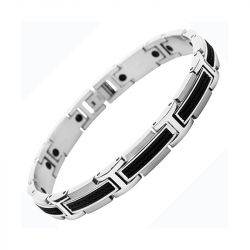 Bracelet homme rochet versus acier argenté et silicone noir b461081 - bracelets-homme - edora - 1