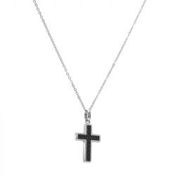 Collier Homme Croix ROCHET MERCURY Acier Argenté et Carbone HP5301