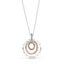 Collier femme pandora signature pendentif cercles bicolores 389483c01 - colliers-femme - edora - 0